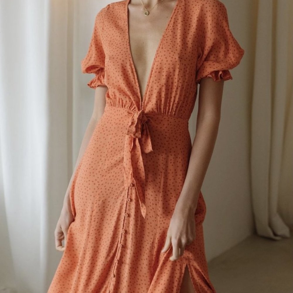 Kivari the Label Milana Polka Tie Front Midi Dress